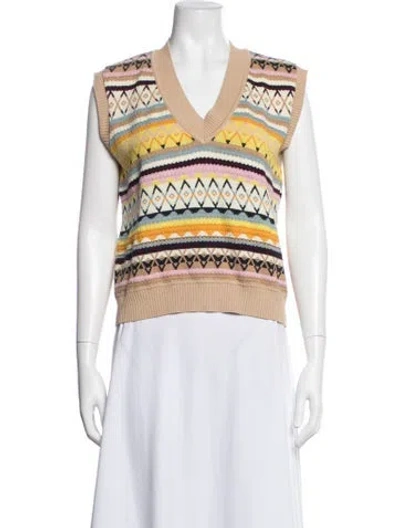 Pre-owned Minnie Rose Patterned V-neck Sweater In White
