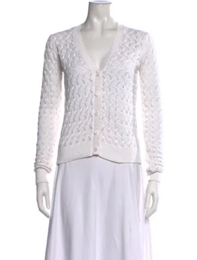 Pre-owned Minnie Rose Patterned V-neck Sweater In White