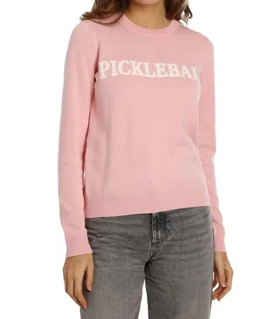 Minnie Rose Pickleball Embroidery Crew Sweater In Pink Bellini In Multi