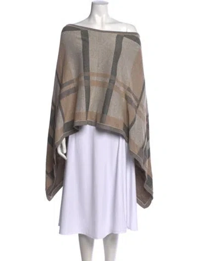 Pre-owned Minnie Rose Plaid Print Off-the-shoulder Sweater In Neutral