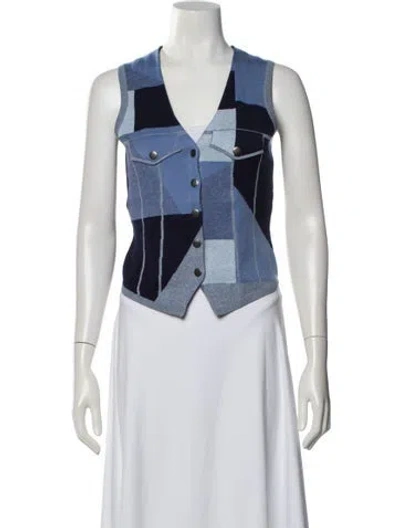 Pre-owned Minnie Rose Plaid Print Vest W/ Tags In Blue
