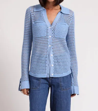 Minnie Rose Plaited Mesh Button Down Shirt In Cameo Blue