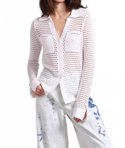 Minnie Rose Plaited Mesh Button Down Shirt In White