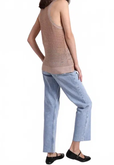 Minnie Rose Plaited Mesh Crew Tak In Camel/white In Gold