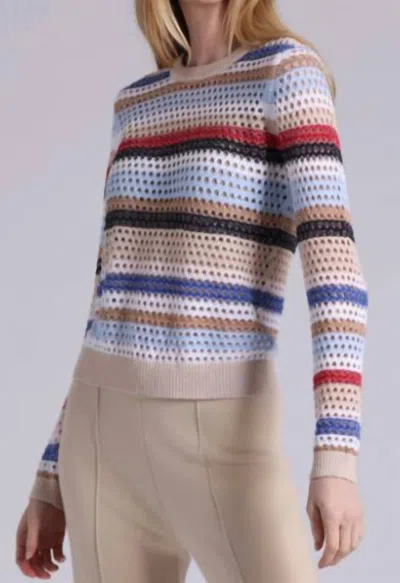 Minnie Rose Plaited Mesh Stripe Long Sleeve Crew Top In Multi