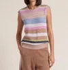 Minnie Rose Plaited Mesh Stripe Tank Top In Camel In Brown