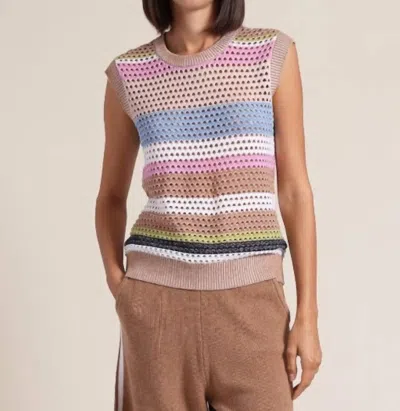 Minnie Rose Plaited Mesh Stripe Tank Top In Camel In Brown