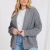 Minnie Rose Plus Size Cashmere Blend Shawl Collar Cardigan In Grey
