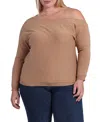 Minnie Rose Plus Size Cotton Cashmere Off The Shoulder Top In Brown
