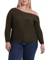 Minnie Rose Plus Size Cotton Cashmere Off The Shoulder Top In Green