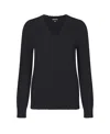 Minnie Rose Cotton Distressed Long Sleeve V-neck Sweater In Black