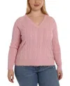 Minnie Rose Plus Size Cotton Frayed Cable Cardigan In Pink