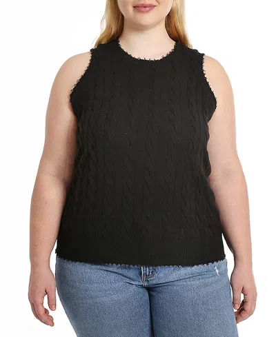 Minnie Rose Plus Size Cotton Frayed Cable Tank Top In Navy