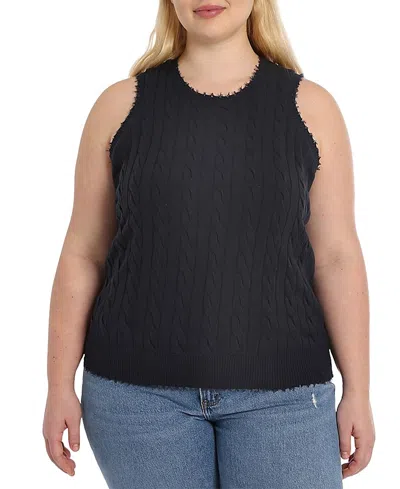 Minnie Rose Cotton Cashmere Pointelle Sleeveless Top In Black