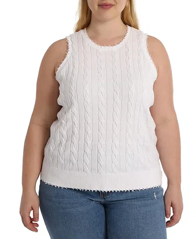 Minnie Rose Women's Frayed Cable-knit Sleeveless Top In White