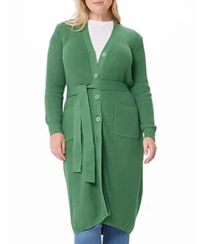 Minnie Rose Cotton Cashmere Belted Long Cardigan In Green