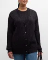 Minnie Rose Plus Size Frayed Cable-knit Cardigan In Black