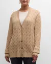 Minnie Rose Plus Size Frayed Cable-knit Cardigan In Brown