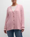 Minnie Rose Plus Size Frayed Cable-knit Cardigan In Pink Pearl