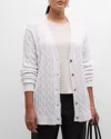 Minnie Rose Plus Size Frayed Cable-knit Cardigan In White