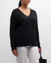 Minnie Rose Frayed Cable-knit Sweater In Black