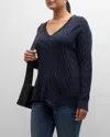 Minnie Rose Plus Size Frayed Cable-knit Sweater In Navy