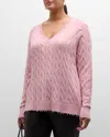 MINNIE ROSE PLUS SIZE FRAYED CABLE-KNIT SWEATER