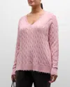 Minnie Rose Plus Size Cotton Cashmere Cold Shoulder V-neck Sweater In Pink Pearl
