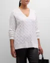 Minnie Rose Plus Size Frayed Cable-knit Sweater In White