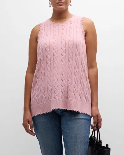Minnie Rose Cotton Cashmere Heart Pointelle Scalloped Tank In Pink