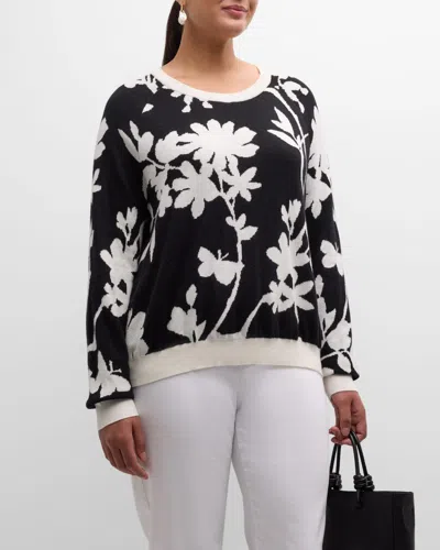 MINNIE ROSE PLUS SIZE REVERSIBLE FLORAL INTARSIA SWEATER