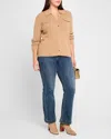 Minnie Rose Plus Size Ribbed Cashmere Button-down Shirt In Camel