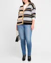 Minnie Rose Plus Size Striped Cashmere Cardigan In Neutral Combo