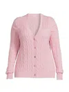 Minnie Rose, Plus Size Women's Frayed Cable-knit V-neck Cardigan In Pink Pearl