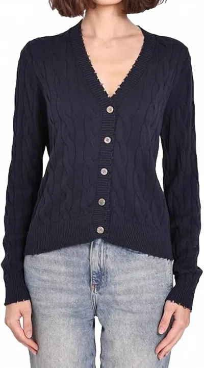 Minnie Rose Pointelle Cotton Cashmere Cardigan In Navy In Blue