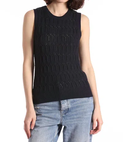 Minnie Rose Pointelle Cotton Cashmere Sleeveless Top In Navy In Multi