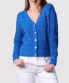 Minnie Rose Pointelle Mix V-neck Cardigan In Bayou Blue In Blue