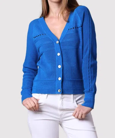 Minnie Rose Pointelle Mix V-neck Cardigan In Bayou Blue