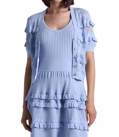 Minnie Rose Pointelle Ruffle Cropped Cardigan In Sky Blue