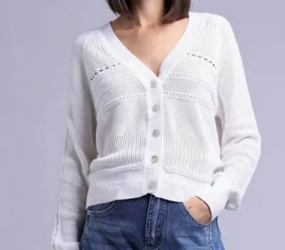Minnie Rose Pointelle V Neck Cardigan In White