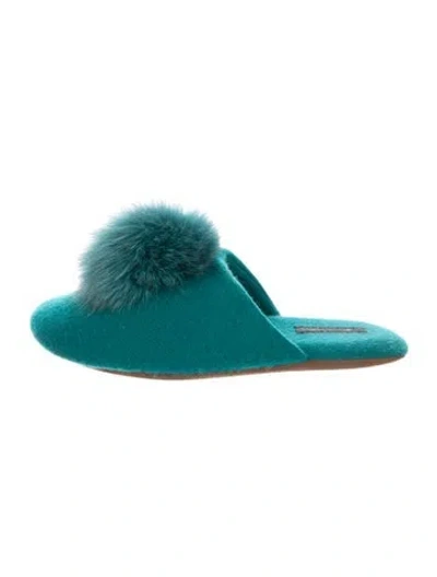 Pre-owned Minnie Rose Pom-pom Embellishments Mules In Blue