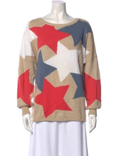 Pre-owned Minnie Rose Printed Bateau Neckline Sweater In Multi