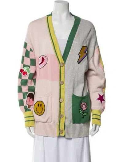 Pre-owned Minnie Rose Printed Plunge Neckline Sweater In Pink