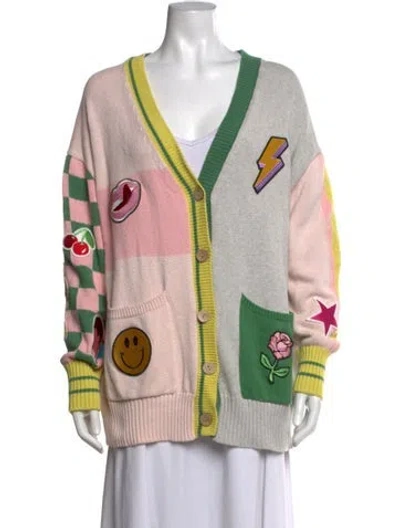 Pre-owned Minnie Rose Printed Plunge Neckline Sweater In Pink