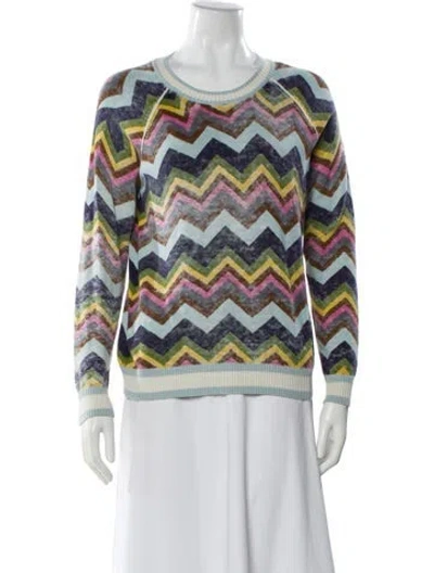 Pre-owned Minnie Rose Printed Scoop Neck Sweater In Blue