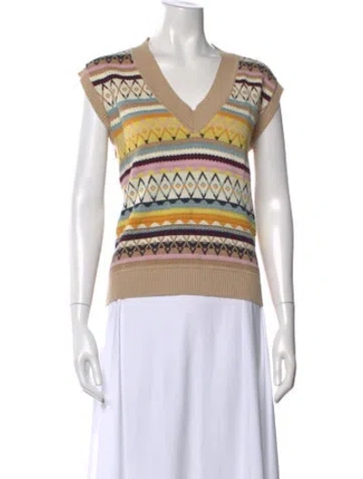 Pre-owned Minnie Rose Printed V-neck Sweater In Neutral