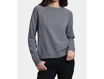 Minnie Rose Raglan Crew Jewel Neck Sweater In Grey
