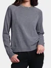 Minnie Rose Raglan Jewel Crew Neck Sweater In Gray Shadow In Gold