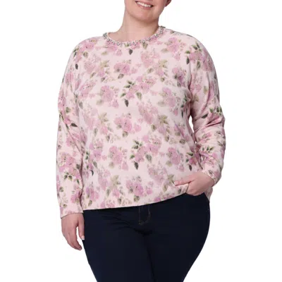Minnie Rose Rhinestone Embellished Crewneck Cotton & Cashmere Sweater In Pink