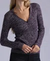 Minnie Rose Rib Marled Henley Top In Bordeaux Combo In Multi